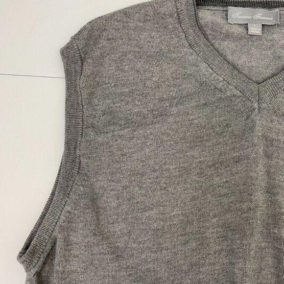 Toscano Men's Firenze 100% Merino Wool Sz Large Gray V-Neck Sweater Vest Thin - Picture 4 of 7